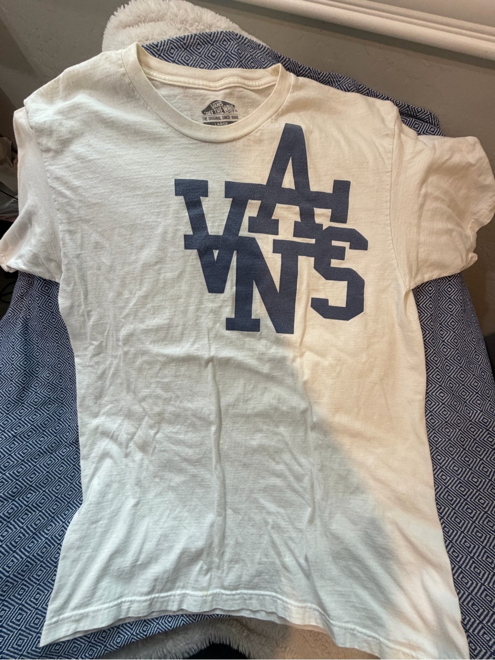 Vans White Short Sleeve Tee with Navy Graphic